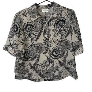 Amanda Smith Petite Womens 10P VTG Button Down Knit Blouse Floral Beige